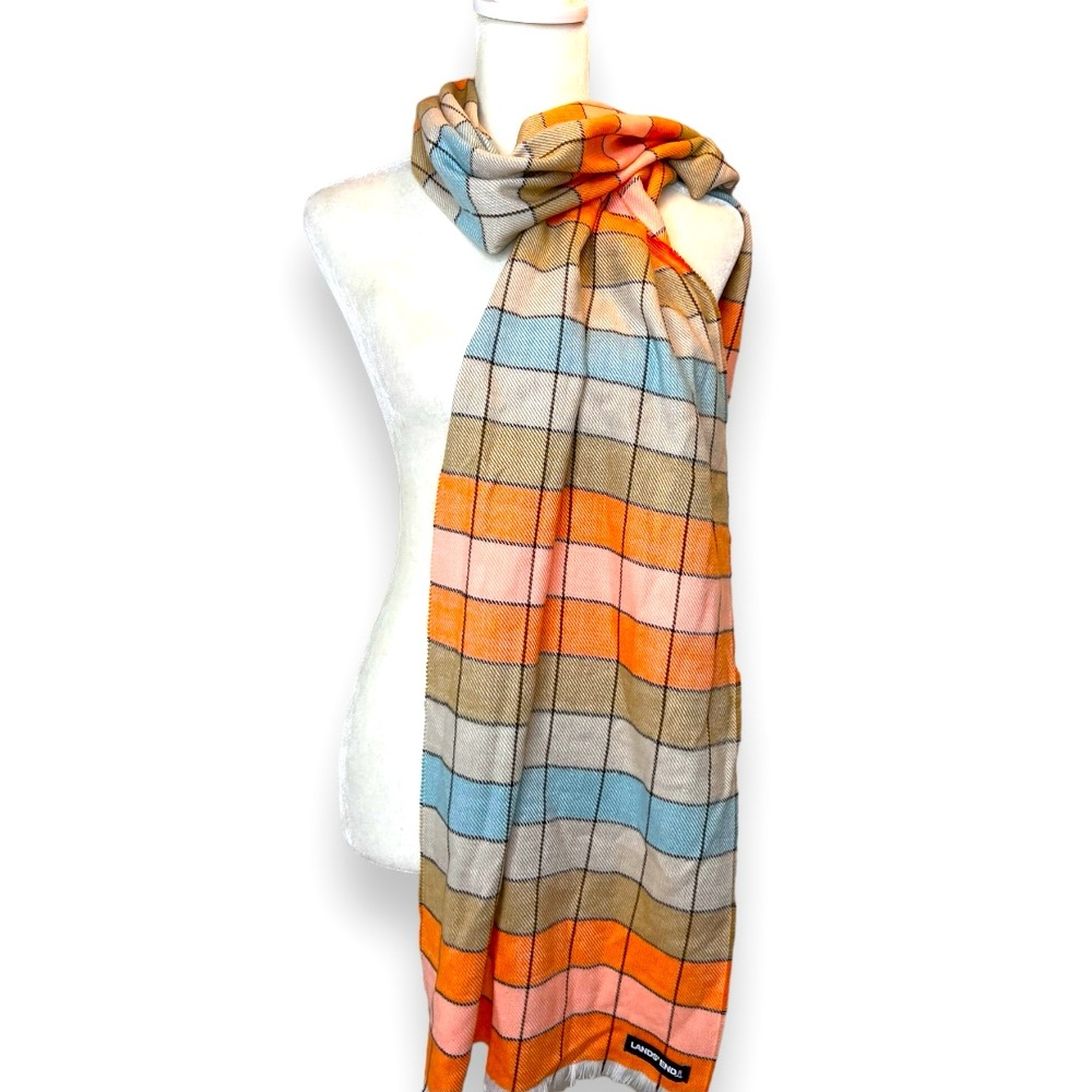 Lands’ End Colorful Plaid Scarf Orange Pink One Size